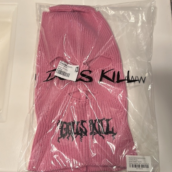 Dolls Kill Accessories Dolls Kill Pink Ski Mask Embroidered Logo